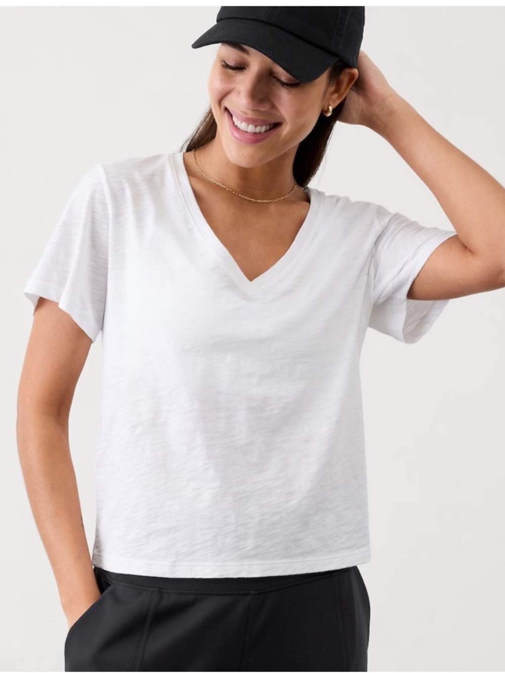 ATHLETA ESSENTIAL White V-Neck Women's Tee Size XXS NWOT